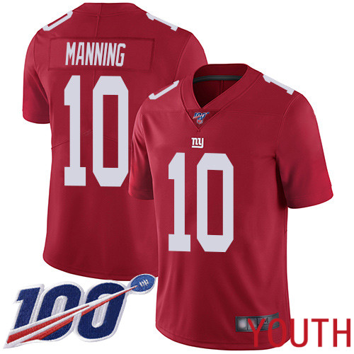 Youth New York Giants #10 Eli Manning Red Limited Red Inverted Legend 100th Season Football NFL Jersey